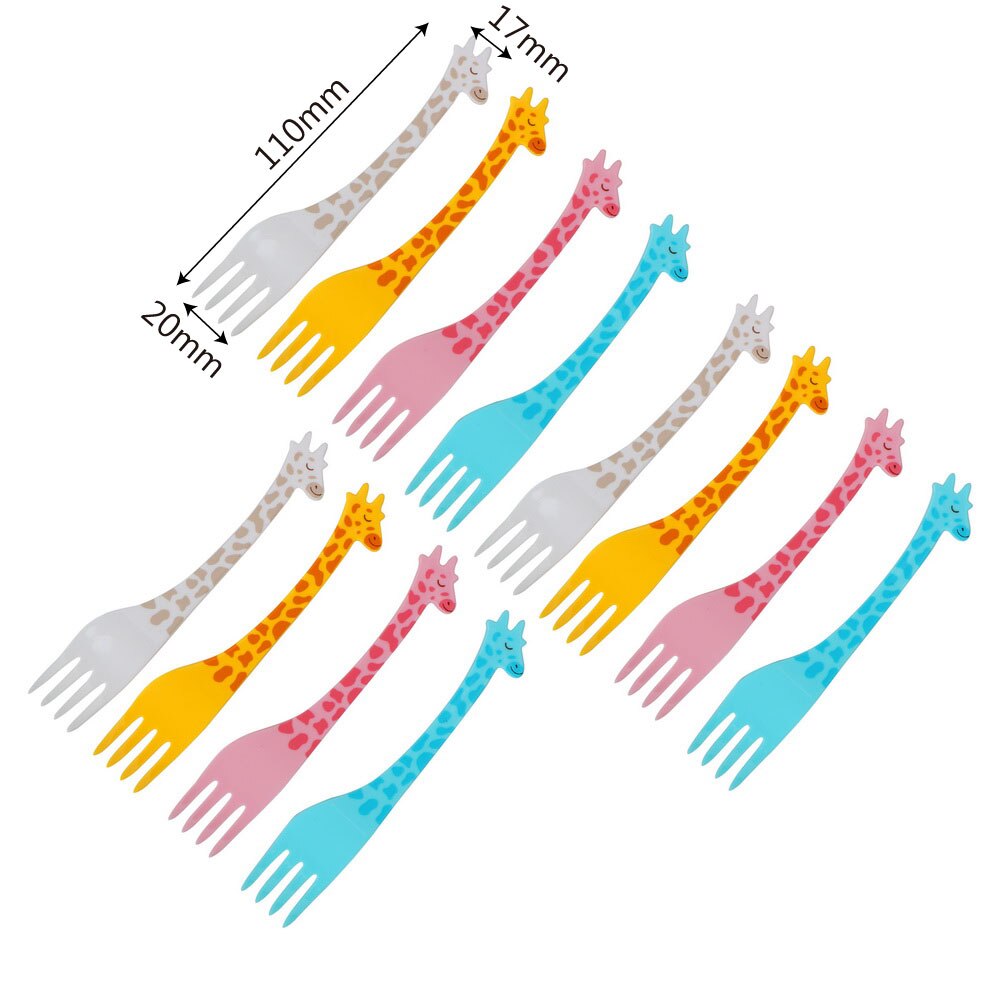 Hoomin 12 stk/sæt frugtsnack tandstikker salat ørkengafler tegneserie giraf form madhakke bordservice gadgets køkkenværktøj