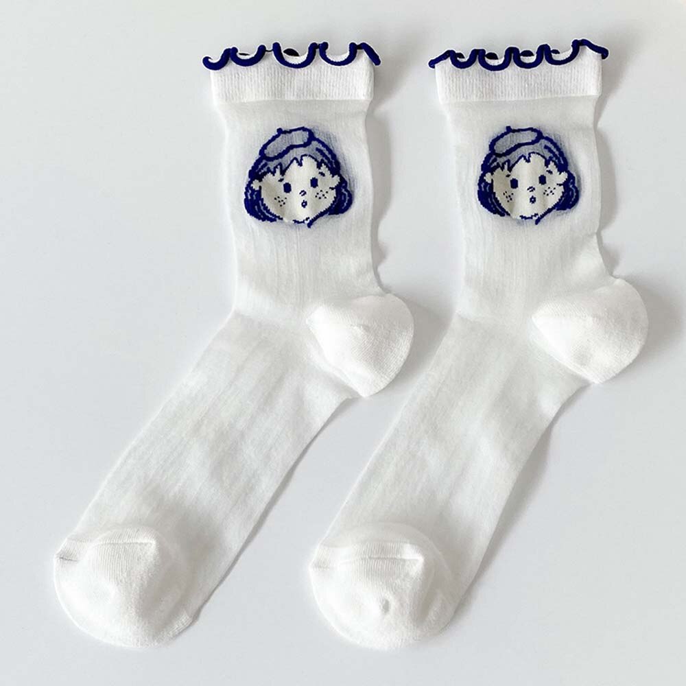 Zomer Mode Vrouwen Sokken Art Wit Meisje Leuke Transparente Onzichtbare Glas Zijde Dunne Ademende Leuke Lolita Kant Vrouwelijke Sok: F