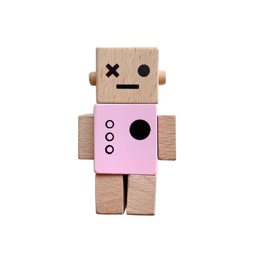 Nordic Wooden Baby Toys Robot Toys For Kids Boy Wooden DIY Room Decor Presents Baby Block Children Goods Toys: Pink