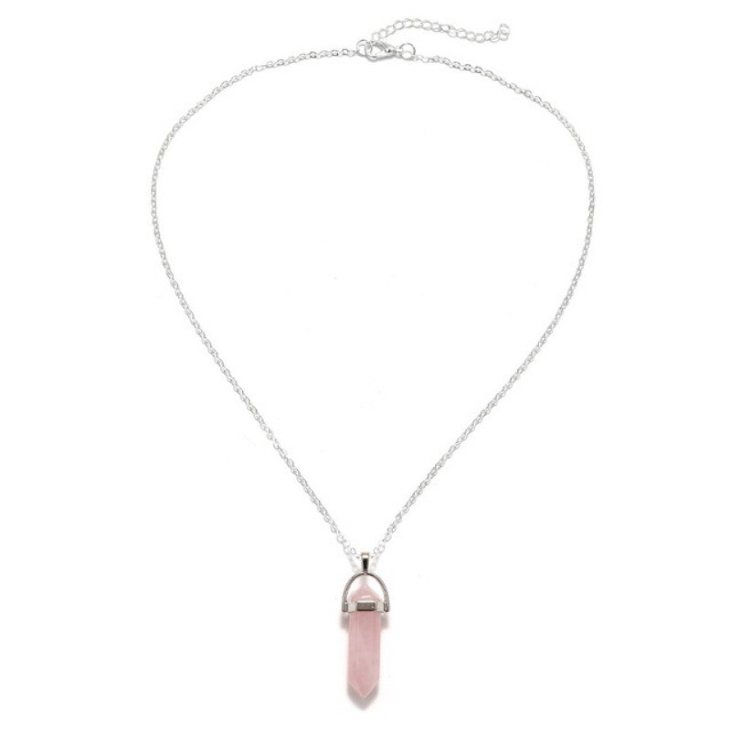 Hexagonal columna collares de cuarzo colgantes de de piedra Natural con forma de bala de cristal rosa de collares para la joyería de las mujeres