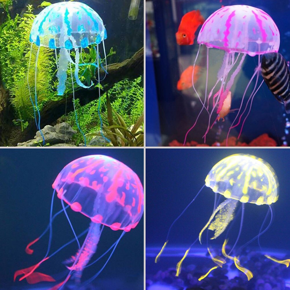 Artificial Jellyfish Lifelike Silicone Aquarium Vivid Luminous Decoration Water Tank Safe