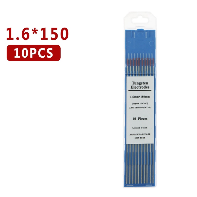 Suministros de soldadura WT20, 2,4mm X 150mm, 3/32 "X 6", 10 Uds., punta roja, 2% electrodo de tungsteno toriado para soldadura TIG, 10 Uds.: 1.6mm