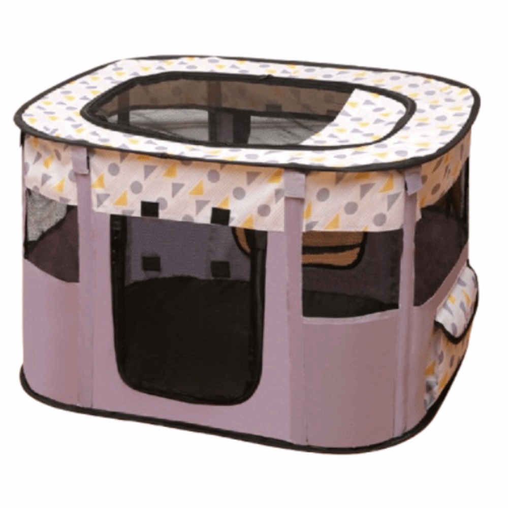 Visible Portable Pet Playpen Breathable Removable Folding Pet Cage Collapsible 300D Oxford Cloth Cat Room Outdoor: GRAY