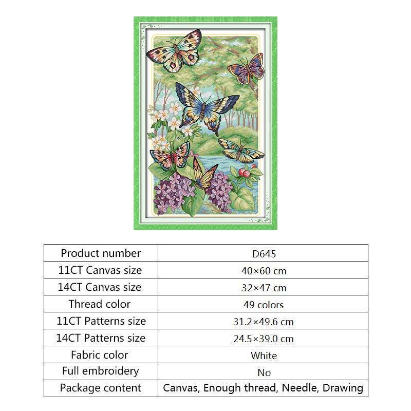 Joy Sunday Counted Cross Stitch Patterns Butterfly Series 14ct 11 Ct Aida Printed Fabric DIY Handmade Embroidery Needlework Sets: Cross Stitch-D645 / 14ct Printed Canvas