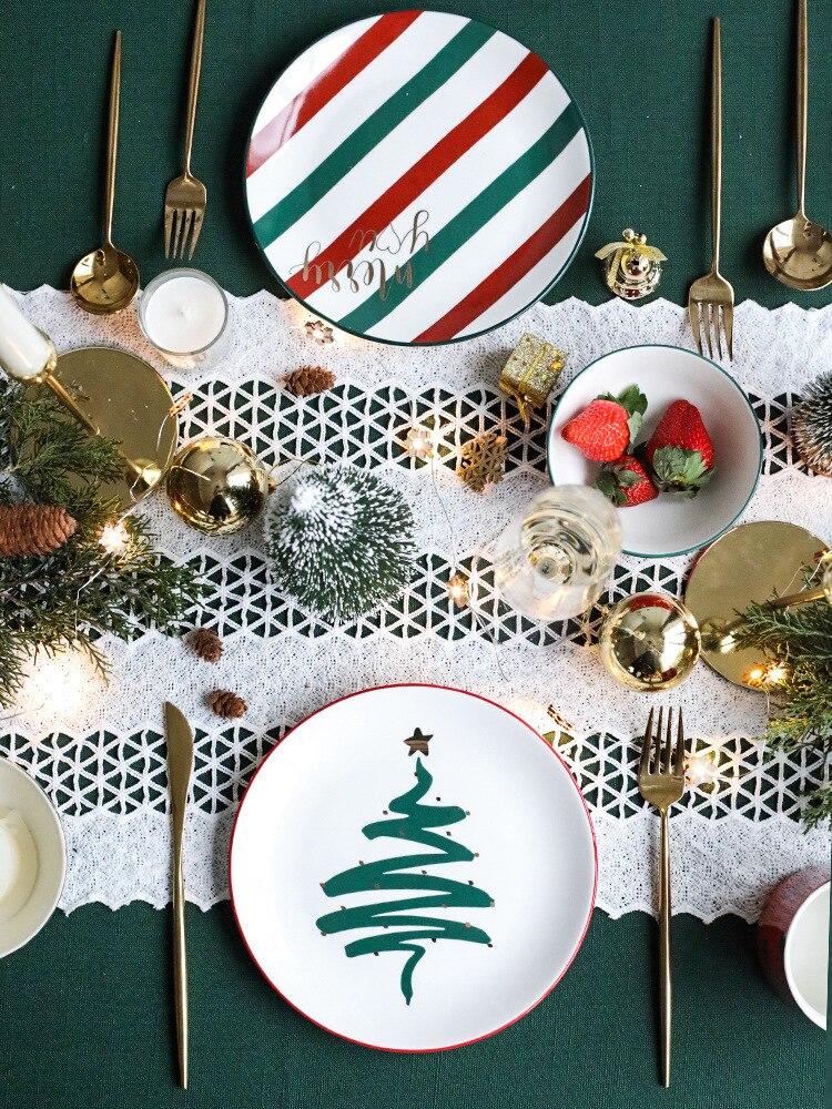 nordisch Weihnachten Verfolgung Gold Luxus Keramik Becher Gericht Nachtisch Obst Platte Geschirr einstellen Liebhaber Abendessen Platte Weihnachts Bäume