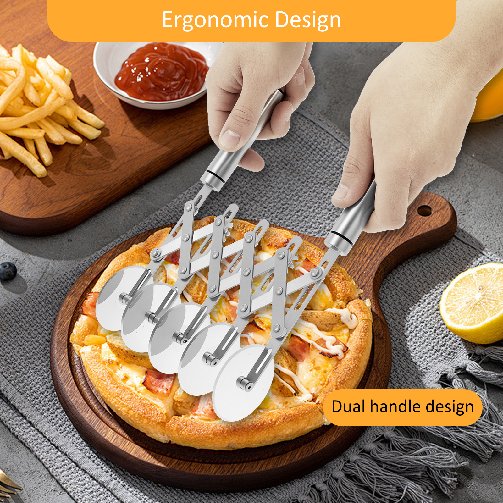 Roestvrij pizzasnijder Multifunctionele 5-wiel pizzasnijder Stevige ronde deegsnijder Roller Antislip Cookie Gebakmesverdeler