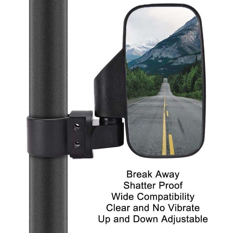 2PCS UTV Side View Mirrors for 1.75"/2" Roll Bar Cage Adjustable Wide Rear Clear View Mule Mirrors for Polaris RZR for Kawasaki