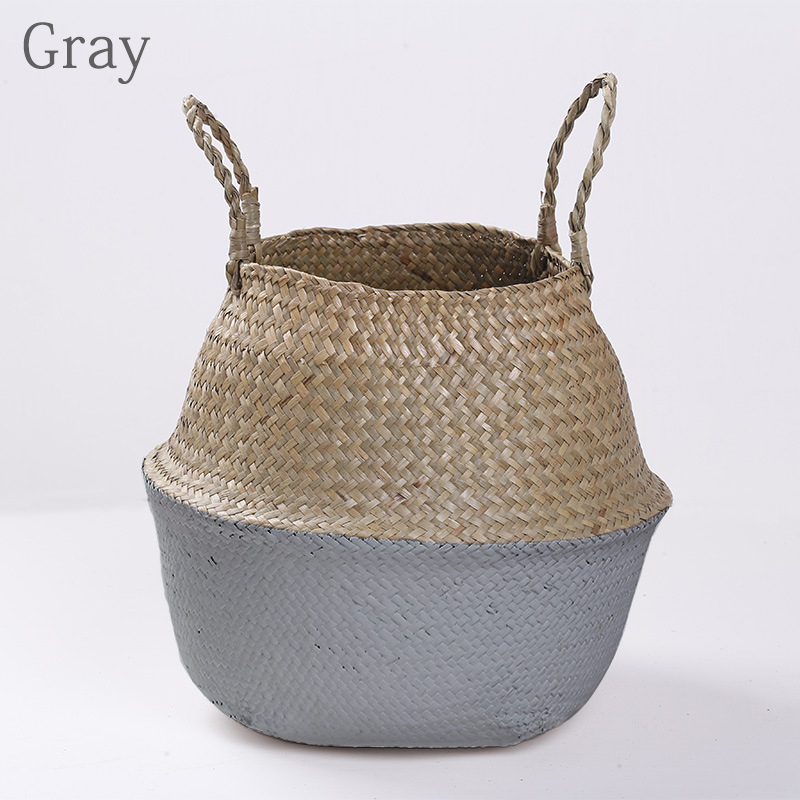 Foldable Basket Weaved Storage Baskets with Handle Laundry Toys Sundries Organizer Rattan Flower Pots Container Storage Supplies: L / Pink