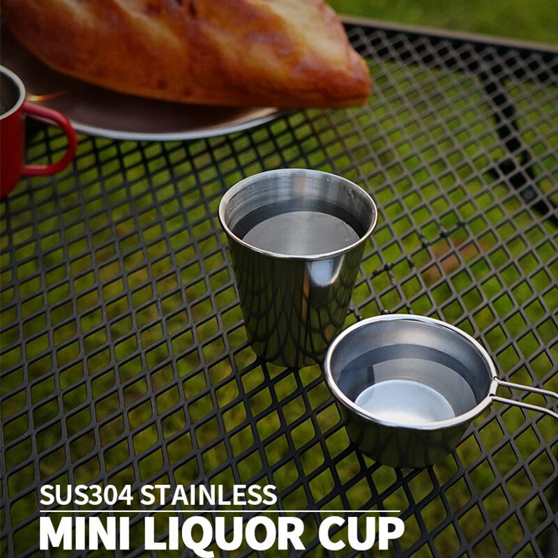 Mini taza de licor de acero inoxidable, utensilios de cocina portátiles con bolsa de malla para acampar al aire libre y senderismo, 6 uds.