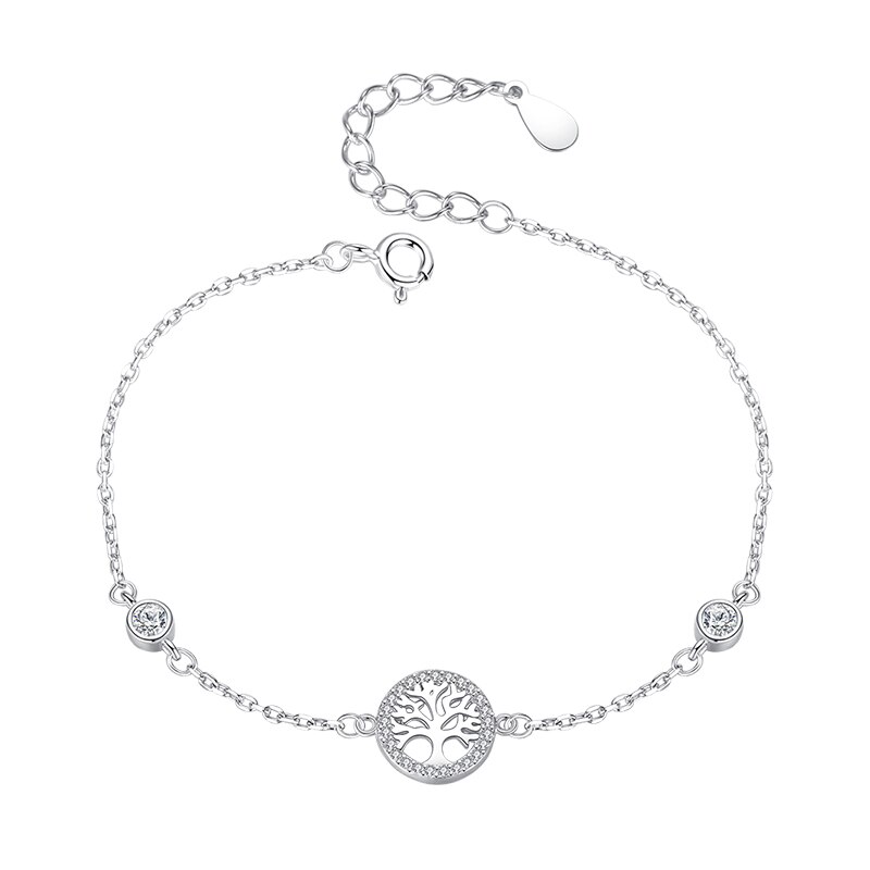 BELAWANG 100% 925 Sterling Silver Tree of Life Bracelet Women Adjustable Link Chain Bracelet Silver Jewelry: YS1317