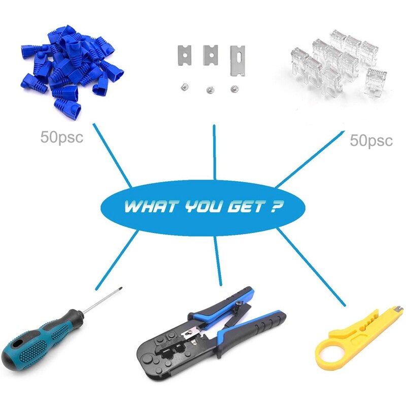 Crimping Tool, 8P/Rj-45 & 6P/Rj-12, Rj-11 Crimp, Cut, Strip Tool with Connectors,Network Wire Stripper and Space Blades