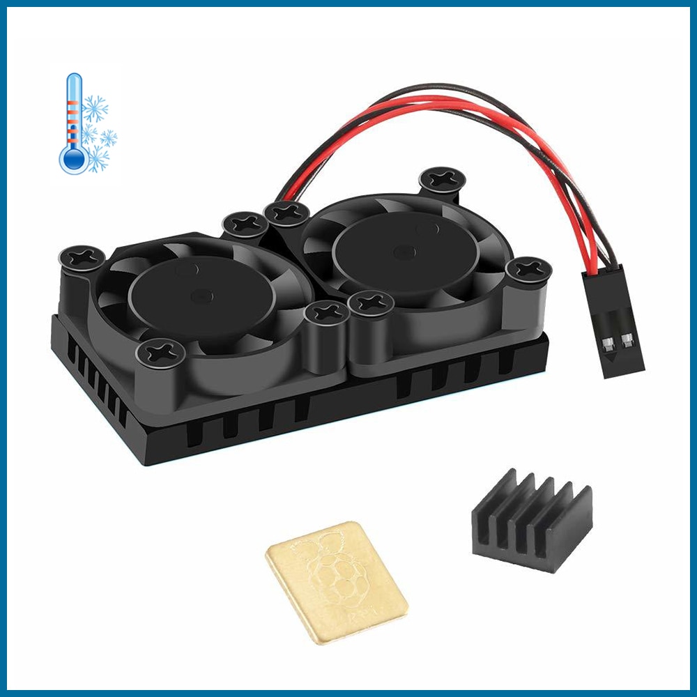 S Kit de double ventilateur de refroidissement ROBOT Raspberry Pi (2 ventilateurs + évier + ruban adhésif) + dissipateurs de chaleur 2 pièces pour Raspberry Pi 3B + RPI115