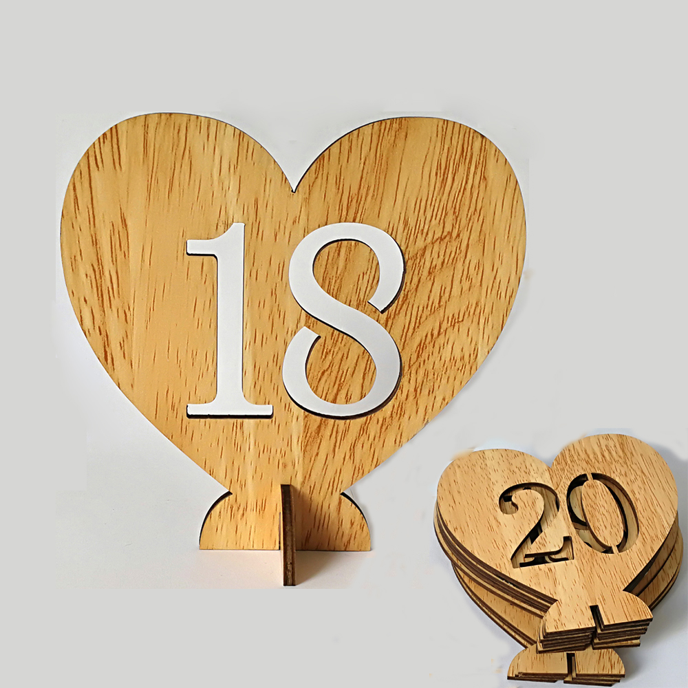 1-20 Houten Tafel Nummers Houders Hart Nummer Plaat Decor Bruiloft Seat Teken Verjaardagsfeestje Tafel Richting Teken