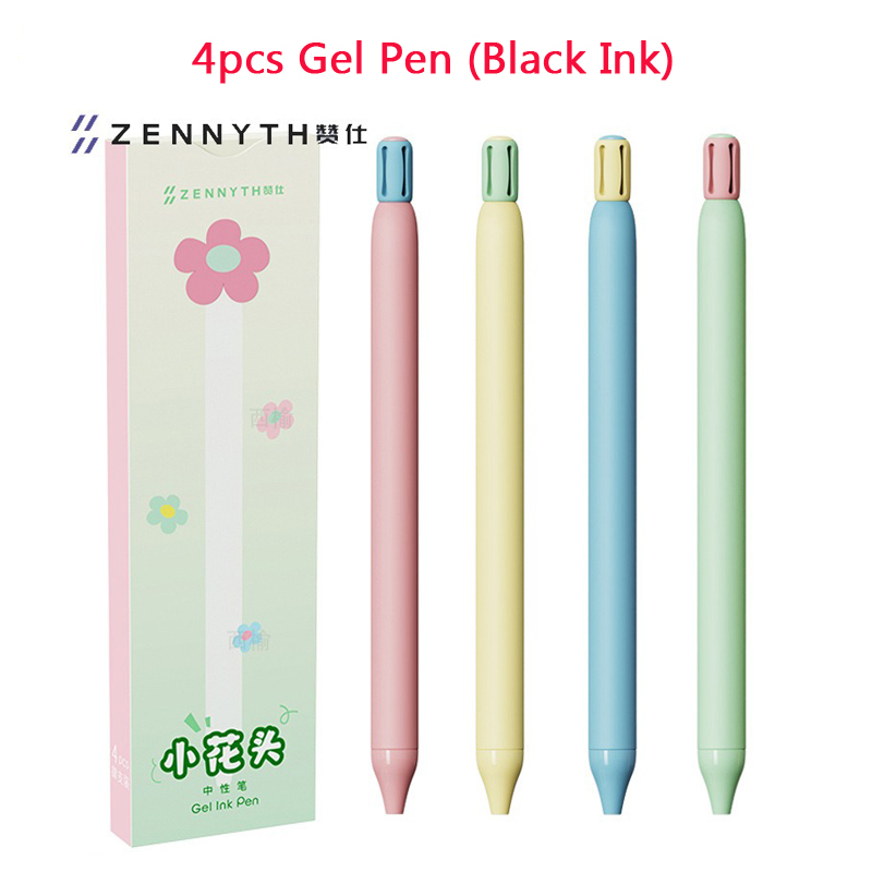 4pcs Flower Gel Pen 0.5mm Core Aesthetic Signature Pens for Kid Girl Teen Student Adult Writing Noting Journaling Cute Supplies: Blue