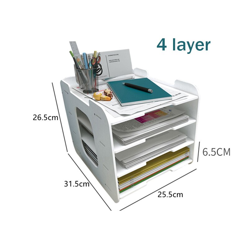 5 Layers Multifunction Document Trays File Papepr Letter Holder Stationery Storage Waterproof Desk Organizer Office Accessories: 4 layers of white
