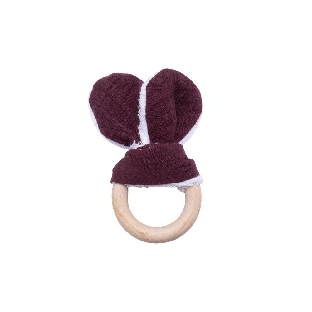 2 teile/satz Baumwolle Hase Ohr Rasseln Spielzeug Baby Buche Holz Zahnen Diy Armbinde Kinderwagen Kette Hase Ohr Baby Rassel Spielzeug: Purpur