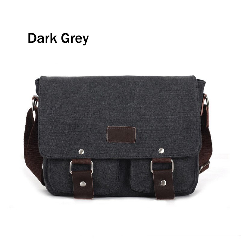 Herentas retro donkergrijs bruine messenger schoudertas klassiek casual 100%  katoenen canvas crossbody tas laptop ipad aktetas: Donkergrijs