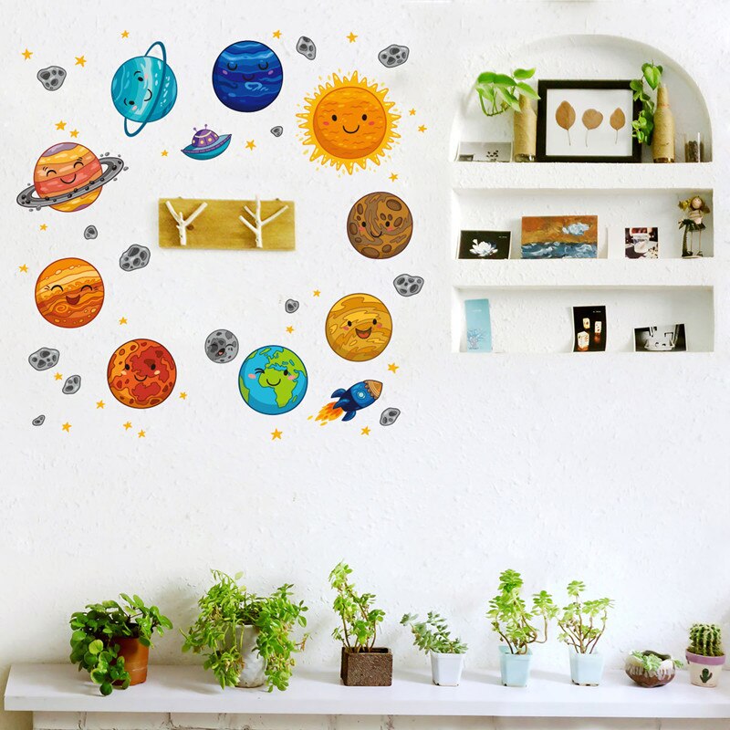 Cartoon Universe Planet Wall Sticker Kids Rooms Study Rooms Bedroom Decorations Wallpaper Mural Home Art Decals Nursery Stickers