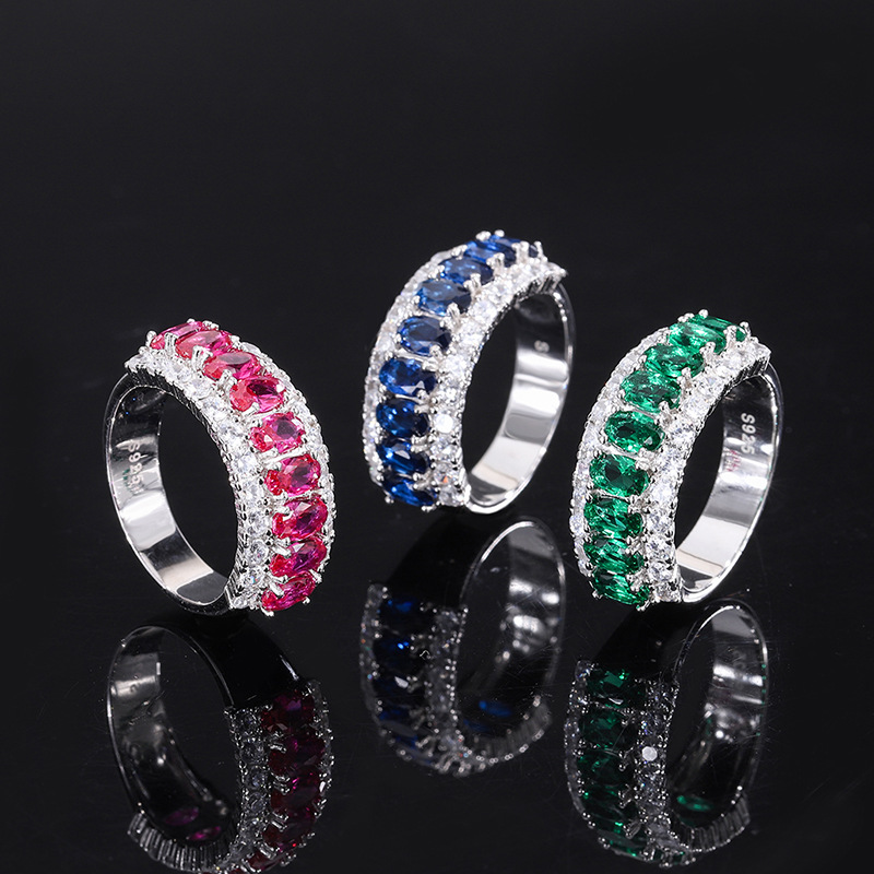 KQDANCE-Anillo de Plata de Ley 925 de 3x5mm, piedras preciosas, diamante, zafiro, Esmeralda, rubí, con piedra azul/Verde/rojo, joyería fina