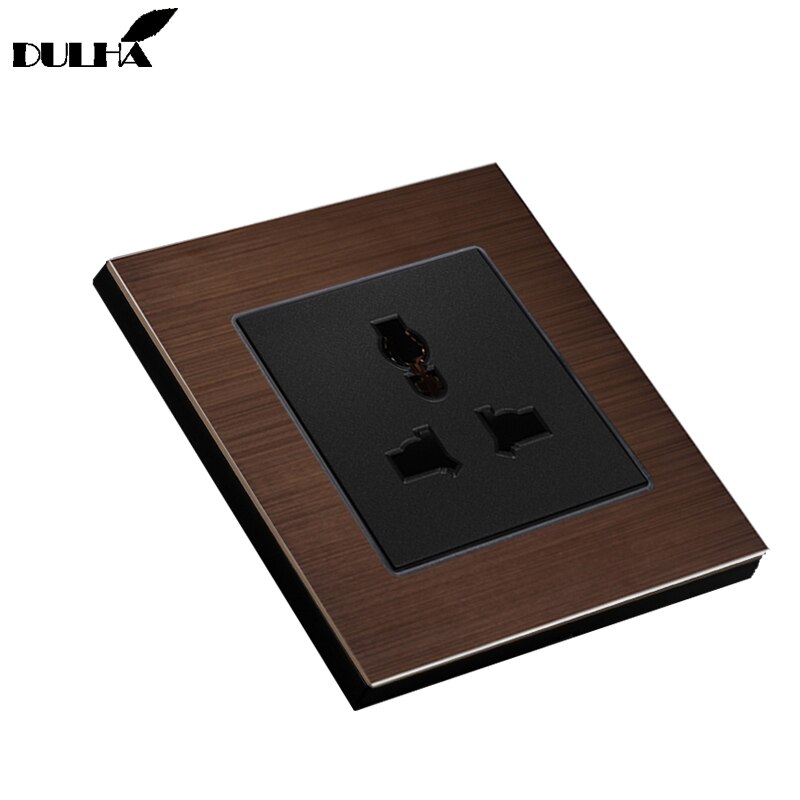 EU UK US Universal 3-Pins/hole Wall Socket, Multifuncational 3 Pins Electrical Plug Power Outlet, Luxury Brushed Aluminum Panel