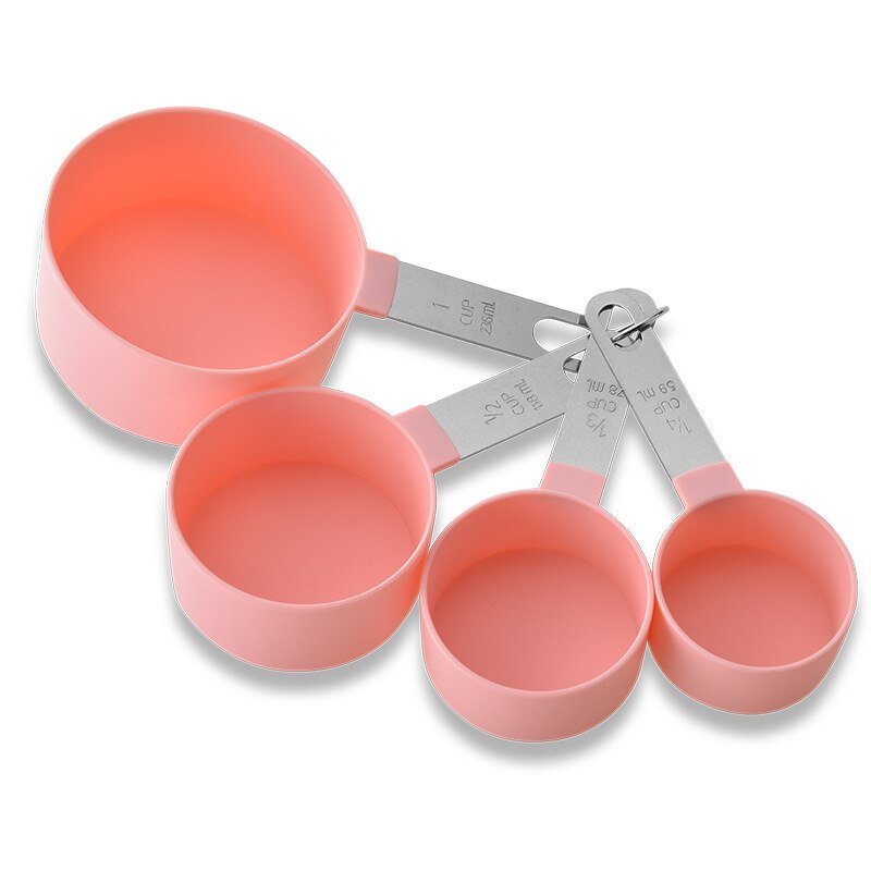 Taza medidora para hornear, cuchara medidora con mango de acero inoxidable de 8 piezas con taza medidora graduada, taza medidora de gramos: 4pcs cup pink