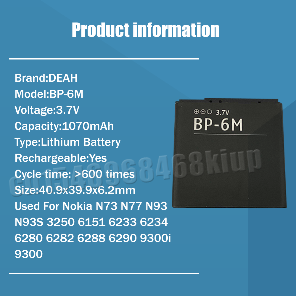 Batería de litio de repuesto para móvil, pila de 1070mAh, BP-6M, BP, 6M, BP6M, para Nokia 6233, 6280, 6288, 9300, N73, N93, 3250, 6290, 1-20 Uds.