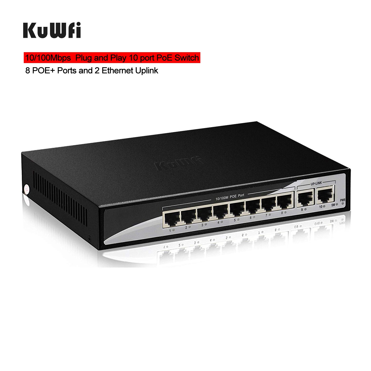 10 Poort Plug En Play Poe Switch 100Mbps Ethernet Netwerk Switch 8 Poe Poorten & 2Uplink Ethernet Voor ip Camera-48V