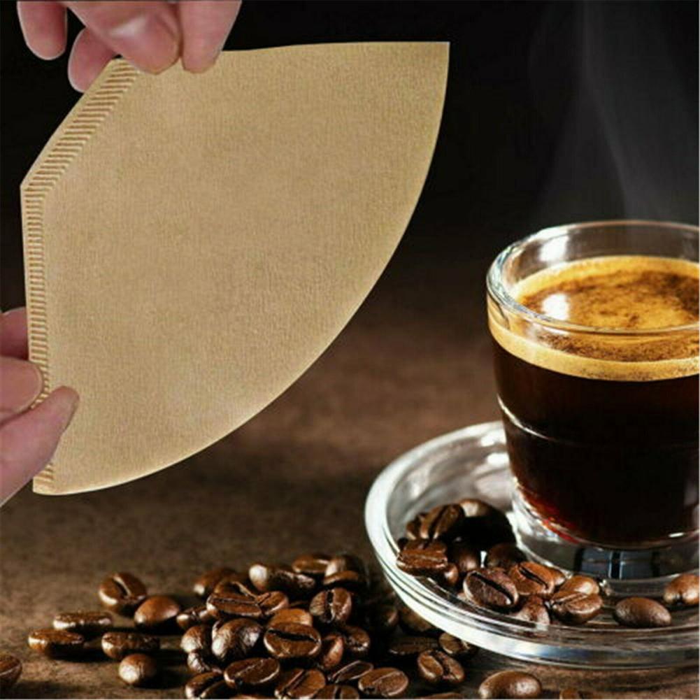 100Pcs carta da filtro per caffè a forma di cono carta da gocciolamento in legno originale naturale V60 filtro da caffè di ricambio per 2-4 persone