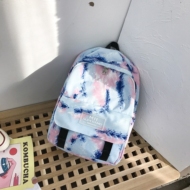 Tie Dye Collorful Women Backpacks Graffiti Nylon Female Student Backbag Teenager Girl Book Bags School Ladies Travel Mochila sac: blue