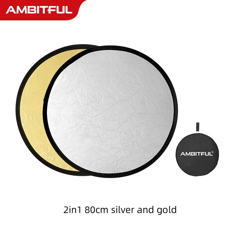 AMBITFUL 2in1 Gold Silver White 30cm Round Outdoor and Indoor Shooting Beautify Reflector: 80cm Gold Silver