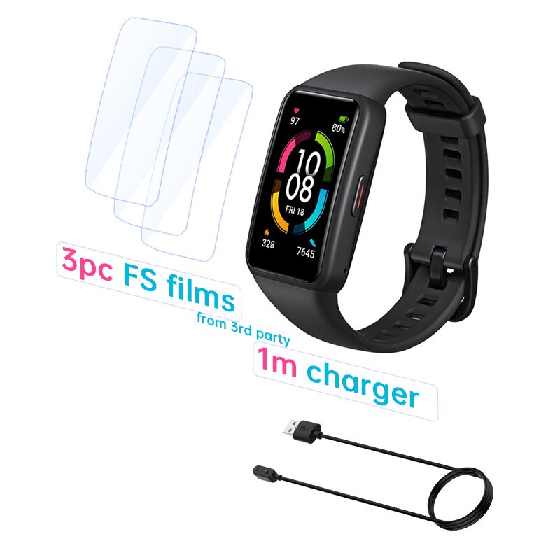 Honor-reloj inteligente Band 6 Original, pulsera con pantalla táctil AMOLED, Monitor de ritmo cardíaco y sueño, oxígeno en sangre, SpO2, resistente al agua: Std Black Film Cable