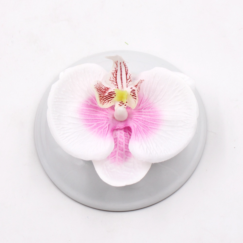 10 stk kunstig blomst silke sommerfugl orkidé hoved til bryllup bil boligdekoration diy flores cymbidium håndlavet: Lyserød og hvid