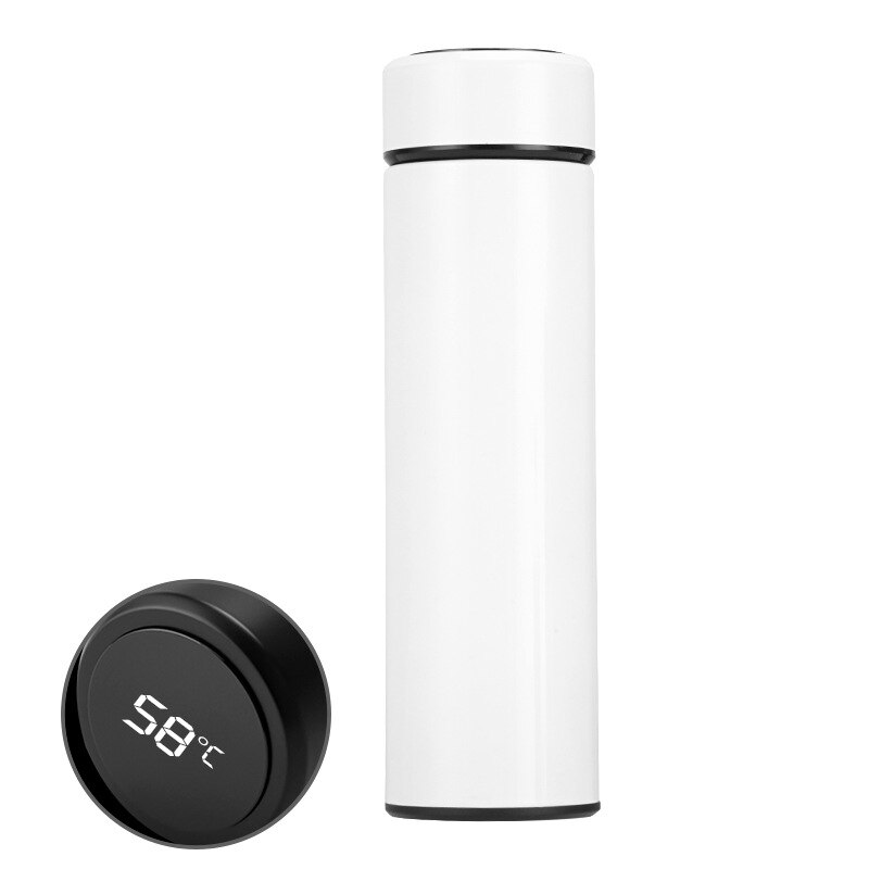 Termokande flaske temperatur display smart rustfrit stål vakuum kolber kaffe rejse krus vakuum tumbler lækagesikker vandflaske: Hvid