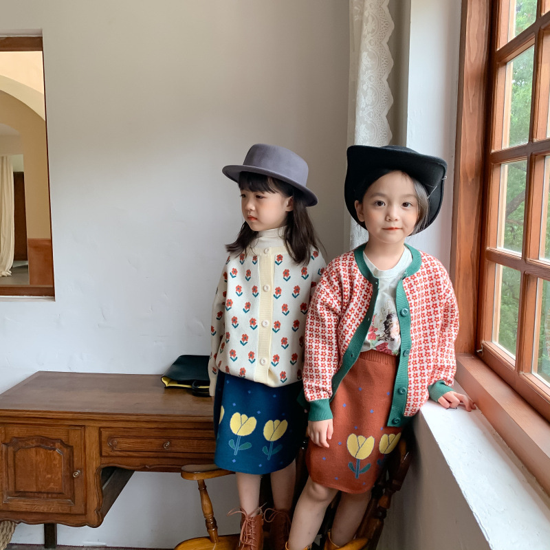 Moda Casual gonna bambino dolce carino motivo floreale cotone mezza lunghezza Faldas autunno ragazze maglieria dritta Faldas Cortas