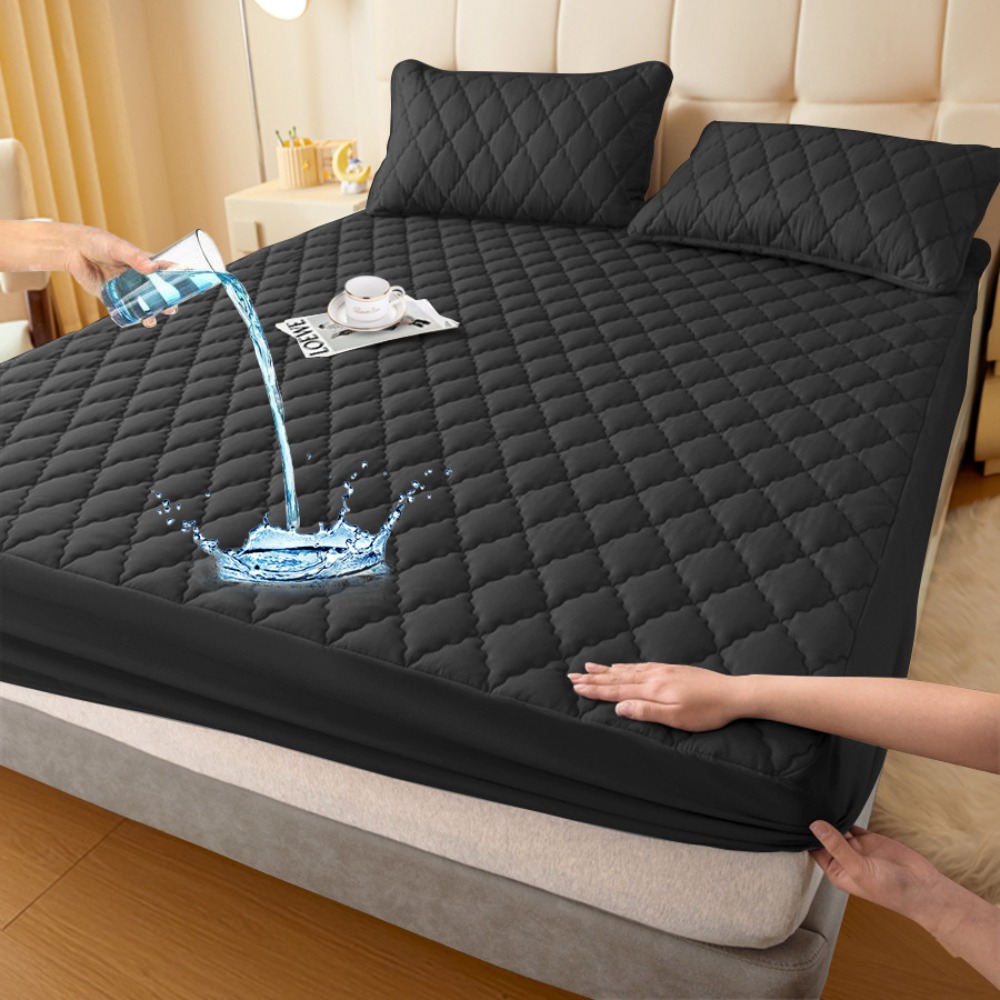 Waterproof Mattress Cover Solid Color Dust Proof Matress Protector Breathable Rhombus Lattice Pattern Bedspread King/Queen Size