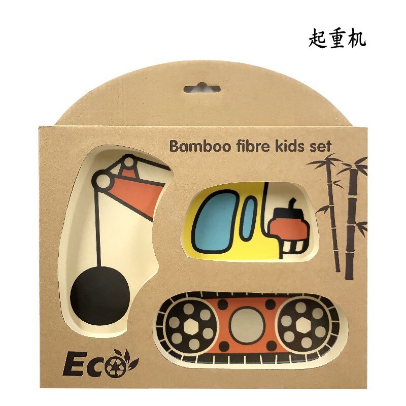 Baby bambu skål barn servis set tecknad bil baby mattallrik baby träning skål sked gaffel för barn med låda wxy 003: Wxy 003a