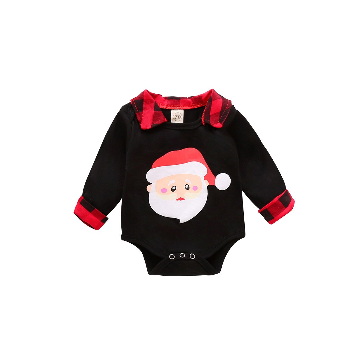 Kerst baby jongens bodysuit boom kerstman print lange mouw revers romper casual: C zwart / 6m