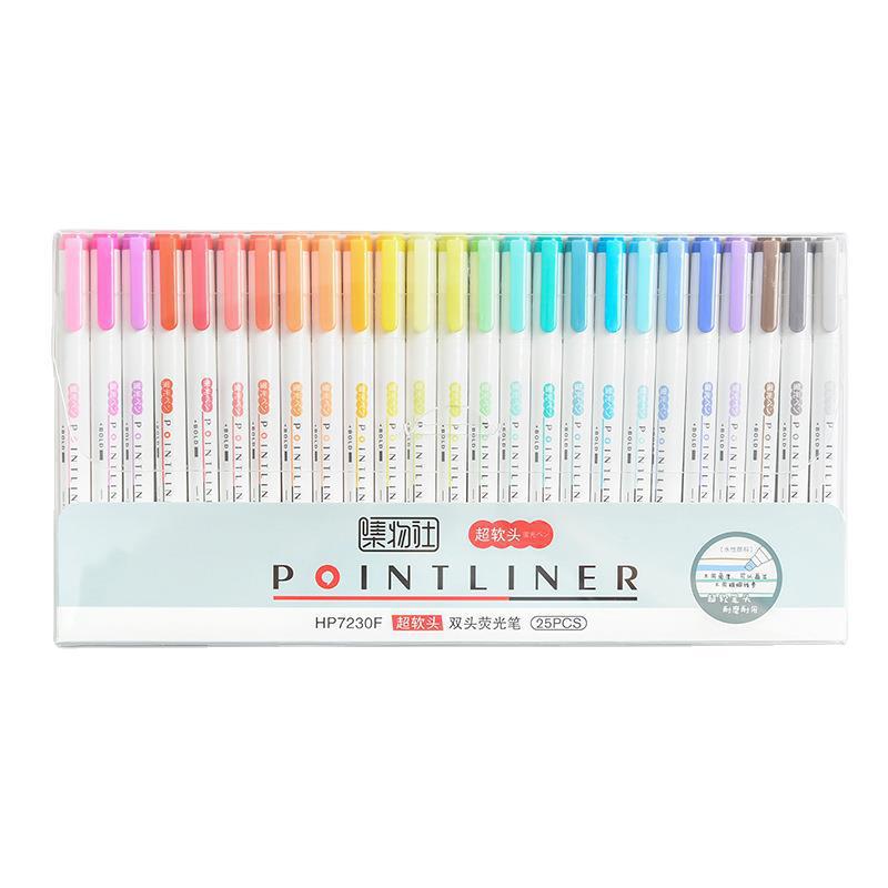 25 Kleuren Mildliner Markeerstift Dubbele Hoofd Leuke Mark Pen Set Art Supplies Pastel Marker Pennen Student School Kantoorbenodigdheden