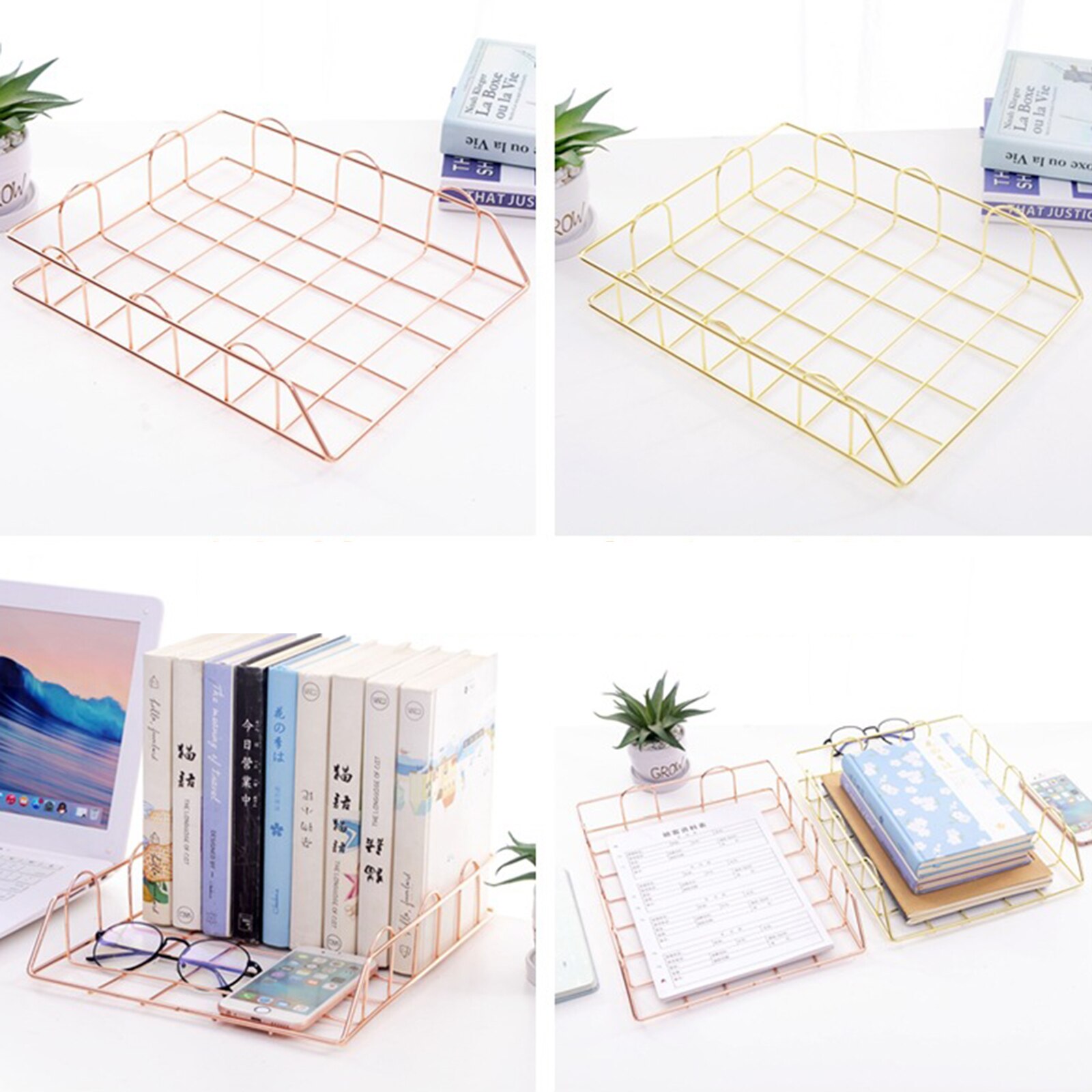 Desk Organizer File Storage Rack Metal Stackable Desktop File Shelf Magazine Newspaper Organizer