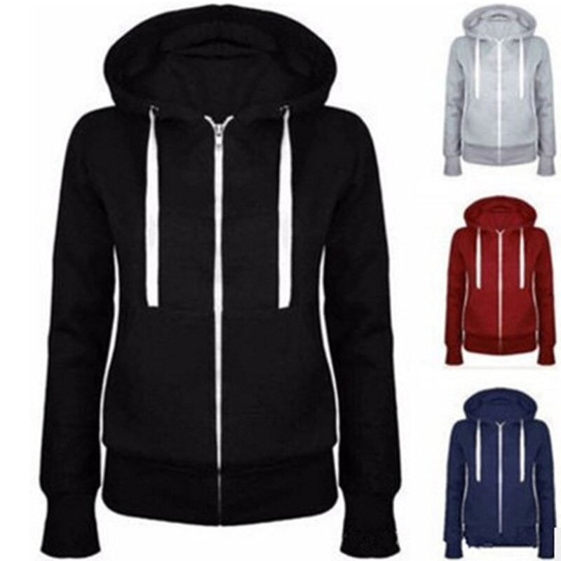Classic Ladies Hoodie Sports Zipper Hooded Jacket Outdoor Running Fitness Jacket Sweatshirt Female Outwear