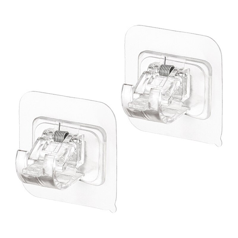 Clip de barra colgante para Cortina de ducha, gancho adhesivo para cortina de pared, ganchos para cortinas, 2 uds.: Transparent 2pcs