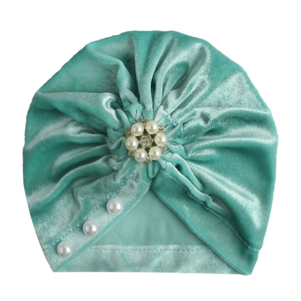 18 farben Kleinkind Baby Mädchen Jungen Hüte Turban Blume Kopf wickeln Kleinkind Mütze Hütte Warme Kappe Stirnband: Perle Minze Grün