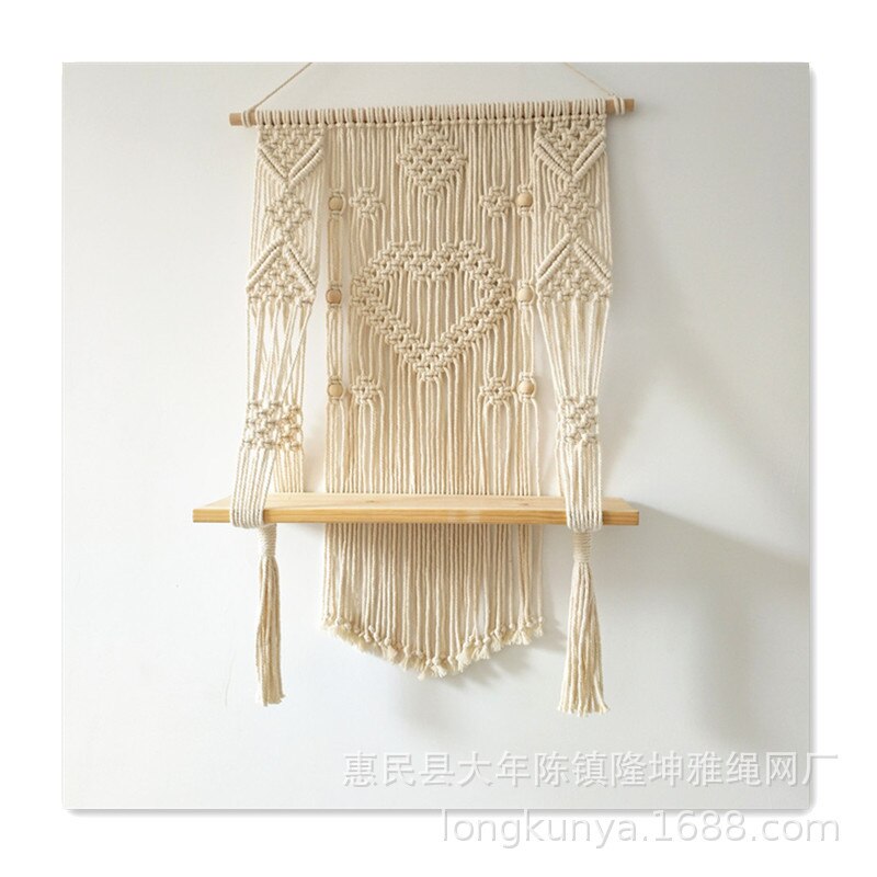 Macramé de doble capa de madera para colgar en la pared, marco de partición, decoración, Hogar, cesta, soporte de planta, cesta de flores, decoración Boho: A