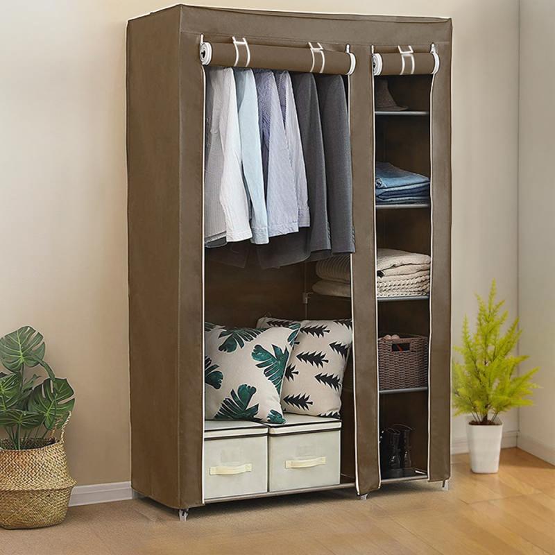 Armario para dormitorio de niños y adultos, paño antipolvo, mueble, armario para almacenar las prendas, de tela, 110x45x178cm, HWC