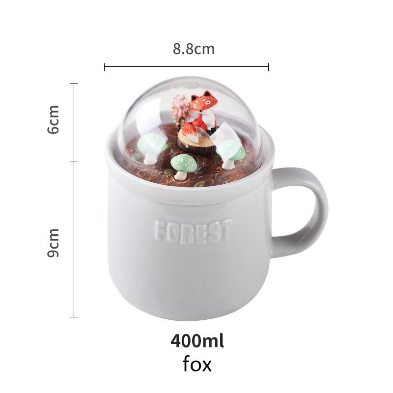 Creatieve Bos Dier Micro Landschap Mok Pot Melk Thee Koffie Mok Hoge Capaciteit Kantoor Keramische Kopjes Schoonheid 400ml: fox