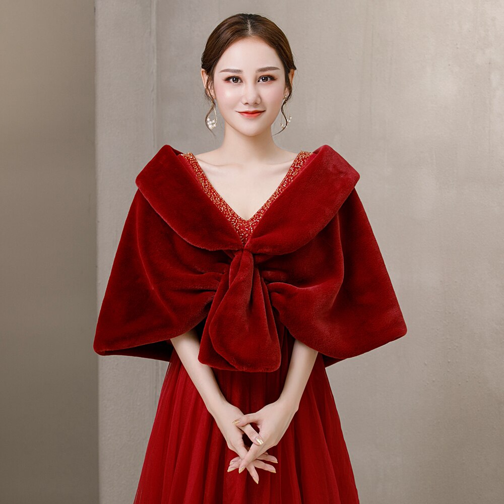 Marche à côté de toi boléro bordeaux fête de mariage Cape accessoire fausse fourrure boléro Novia Stock Wrap: burgundy