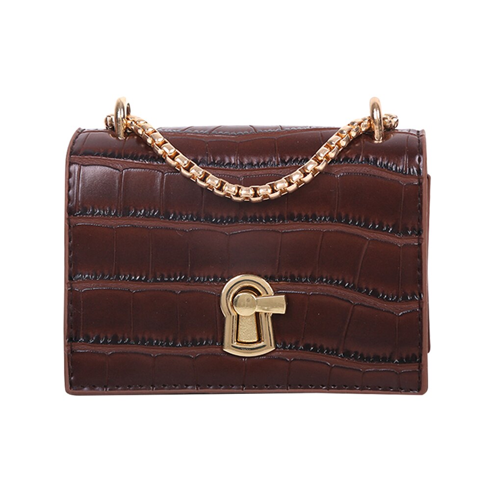 Women Mini Shoulder Bags Wild Simple Female Daily Messenger Bag Lady PU Leather Chain Crossbody Handbag: Dark Brown