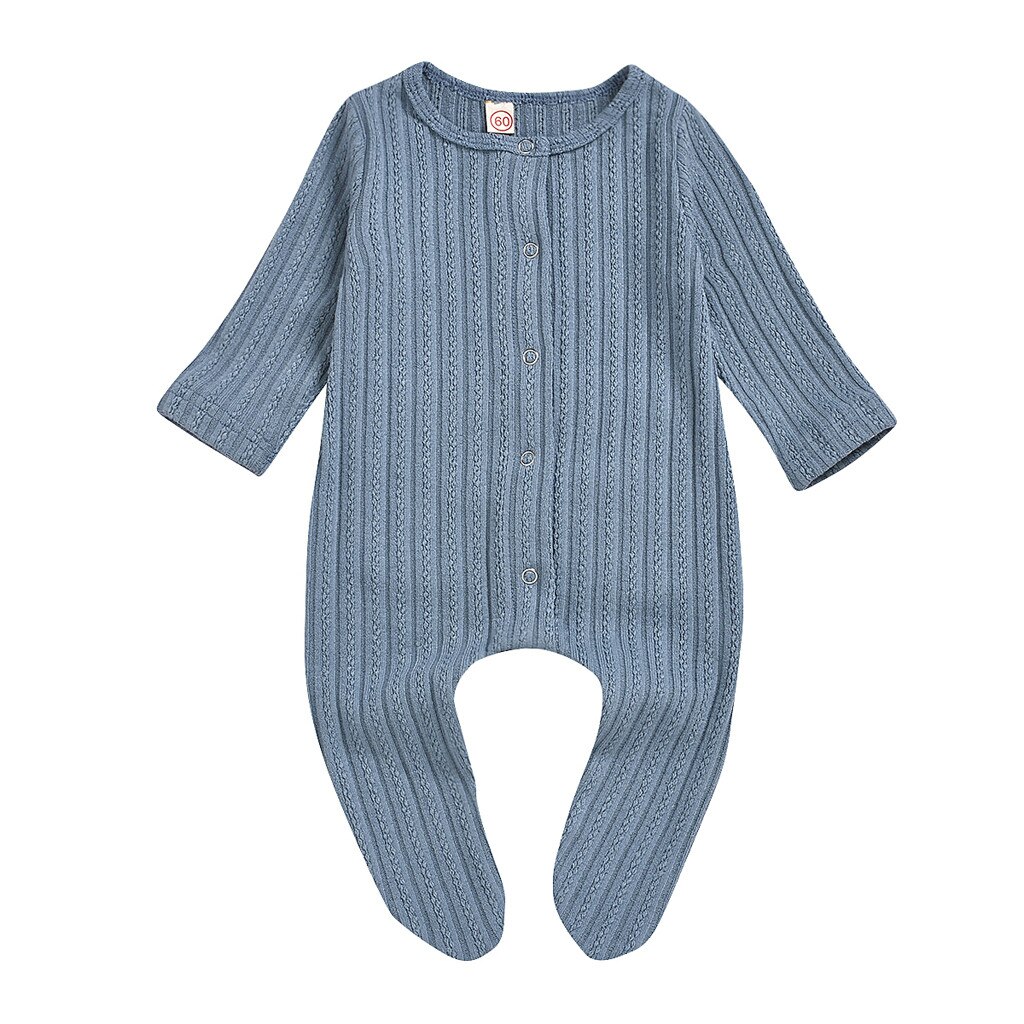 Winter Baby Baby Kleding Pasgeboren Baby Jongens Meisjes Kleding Jumpsuit Solid Trui Splice Plaid Warm Binden Voeten Romper Kleding: Blue / 12M