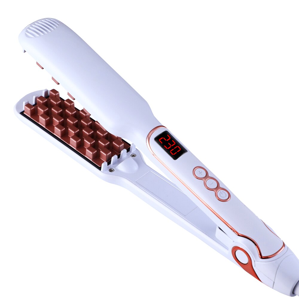Plancha voluminizadora de pelo clásica 2 en 1, peines de pelo de cerámica, engarzador de temperatura ajustable, cepillos para maíz: White / AU