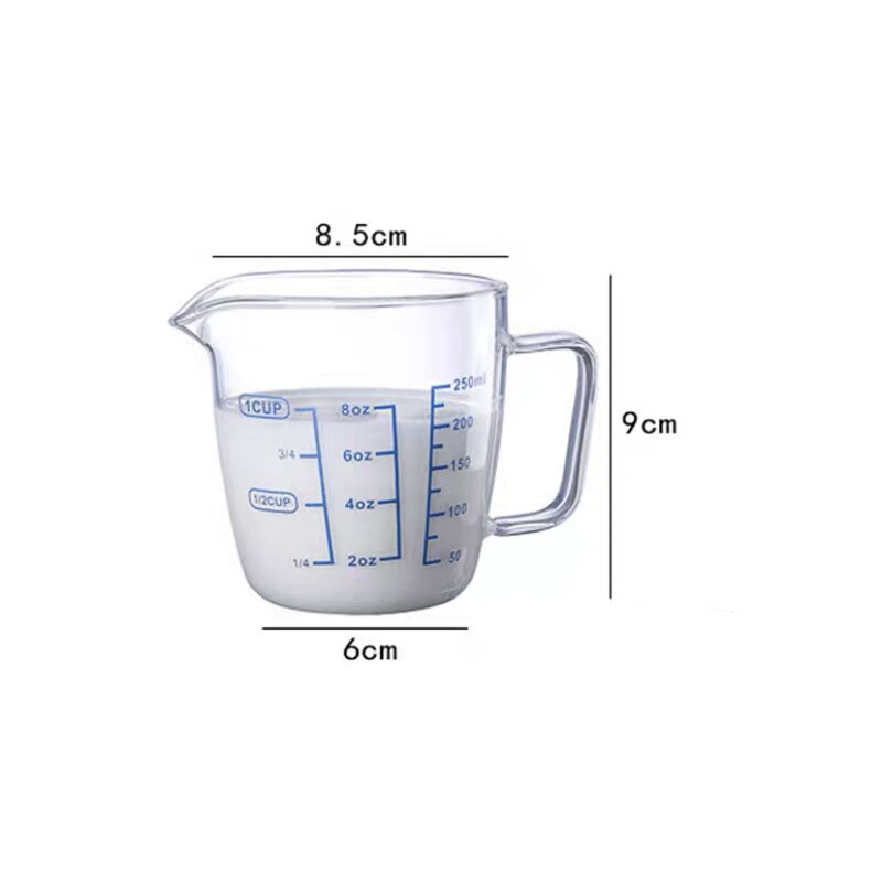 250/500ml Glass Measuring Cup Heat Resistant Milk Jug with Scale and Lid Microwave Safe Tea Coffee Pitcher Baking Tools: 250ml no lid